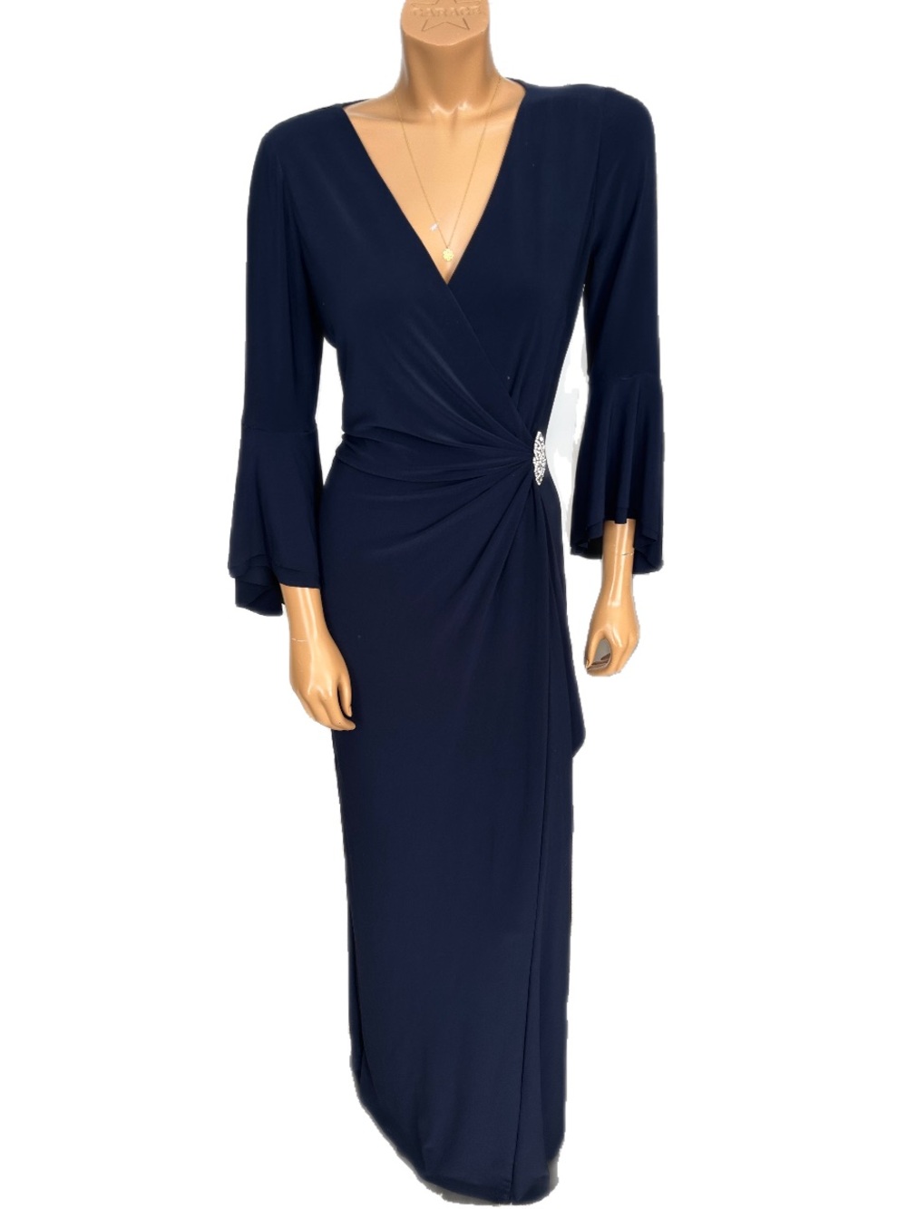 Lauren Ralph Lauren Navy Wrap Maxi Dress with Side Brooch